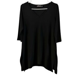 Sympli Black 3/4 Sleeve V Neck Tunic Top Made in Canada‎ Size 4 Minimalist